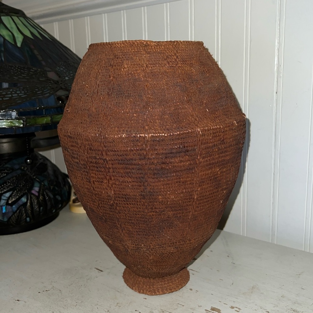 Large Antique African hand woven basket 12” x8.5”